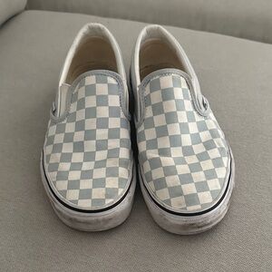 Vans Light Blue and White Checkered Slip-Ons